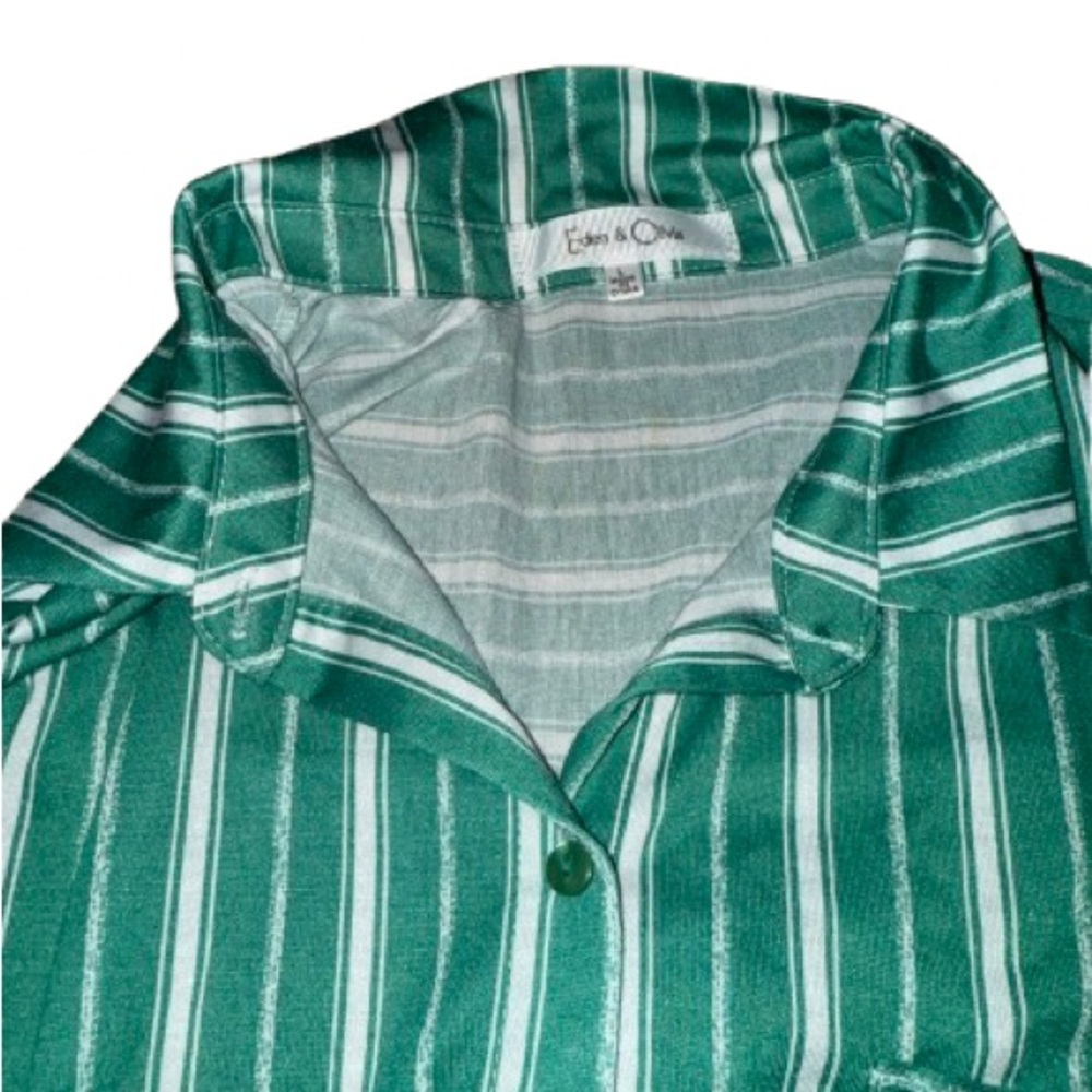 NWT The Buckle Eden & Olivia Green and White Striped Button-Up Blouse Top Large